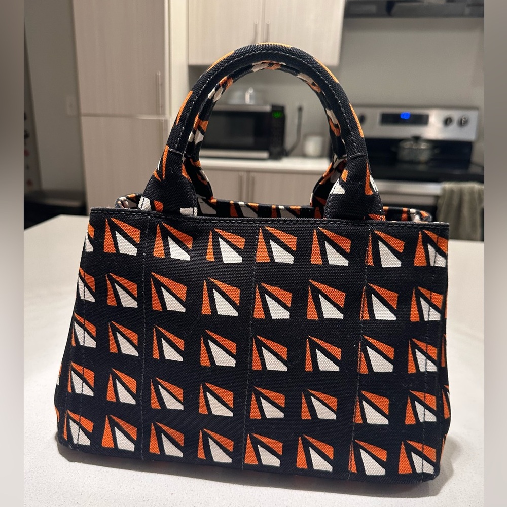 Authentic PRADA CANAPA PRINTED CANVAS SATCHEL